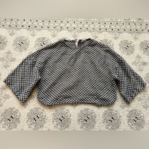 Beaton Linen Black and White Checkered Blouse